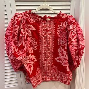 FARM Rio Flora Tapestry Red Blouse Medium NWT